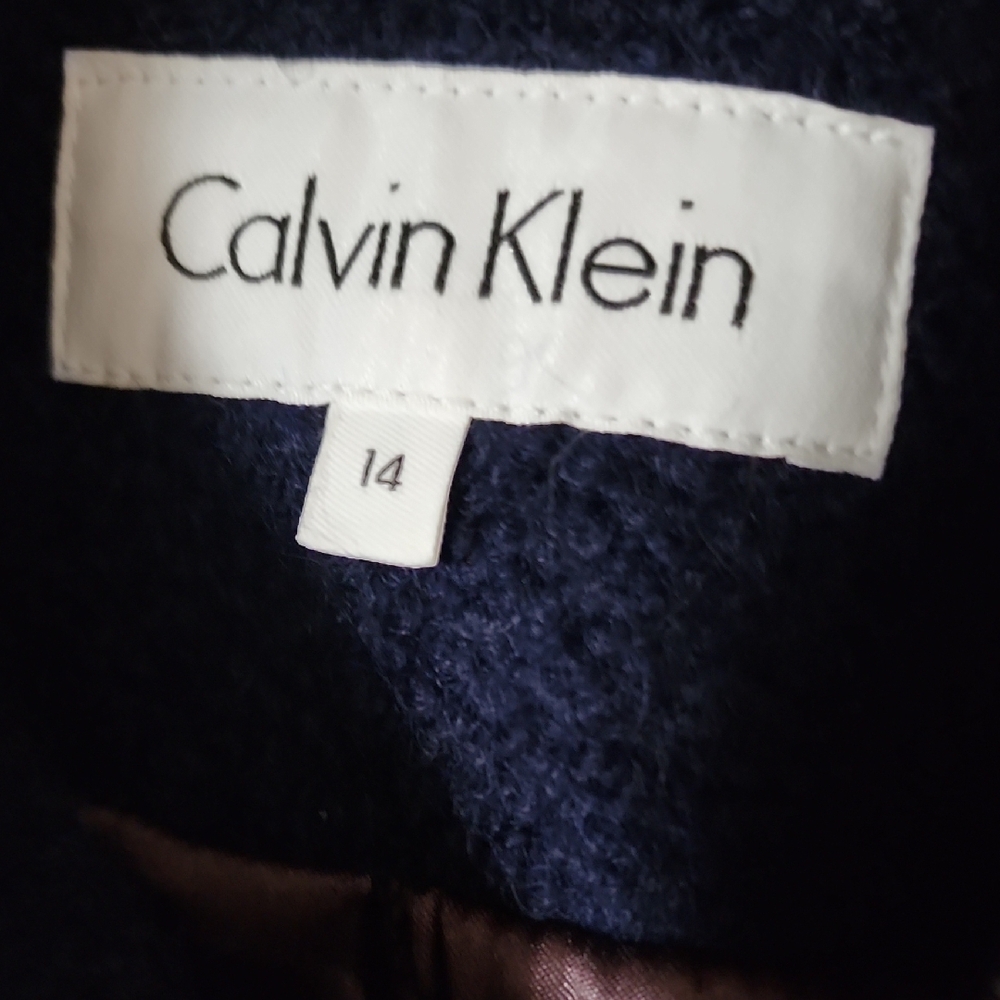 Calvin Klein Blue Wool Blend Coat Faux Fur Hood Winter Jacket - Picture 5 of 11